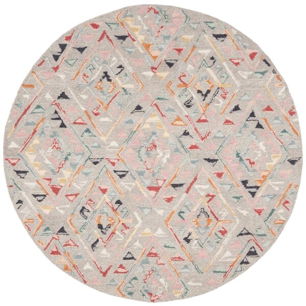 Safavieh 5 x 5 ft. Micro-Loop 352F Hand Tufted Round Area Rug; Light Grey & Pink MLP352F-5R - main